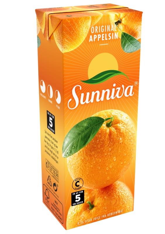 Appelsinjuice sunniva 12/250 ml m/sugerør tine