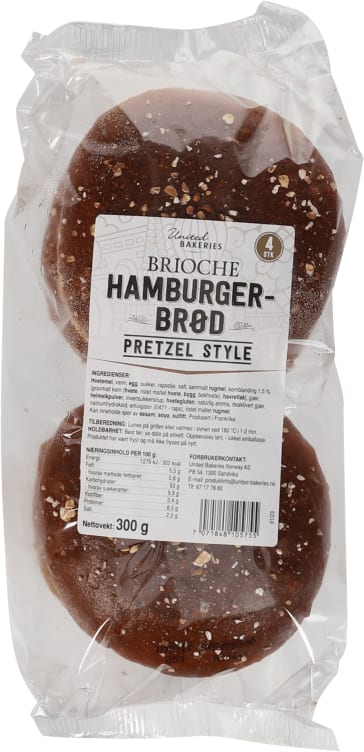 Hamburgerbrød pretzel 32/75 gr united bakeries