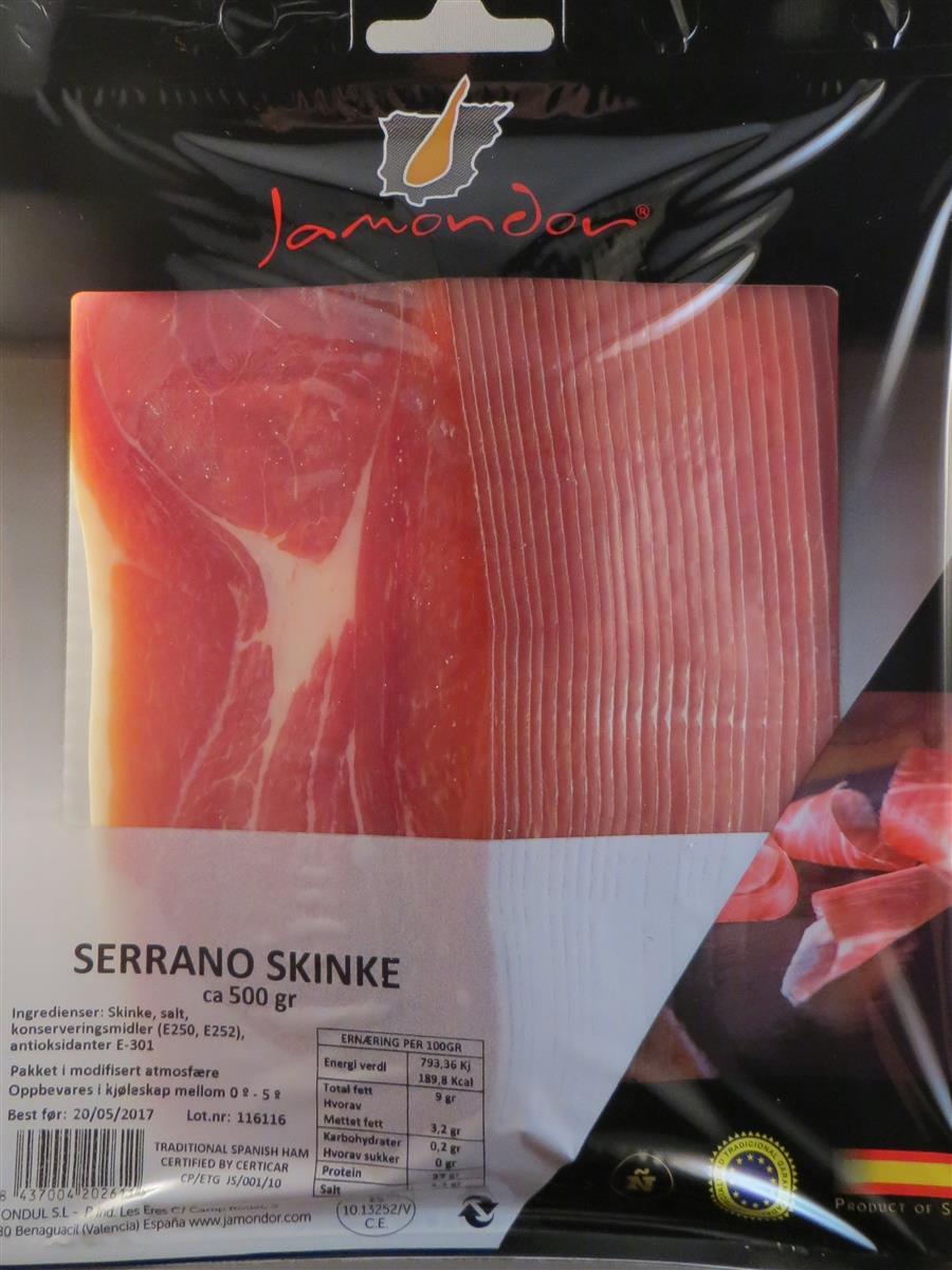 Serrano skinke skåret 500 g 14 mnd jamondul