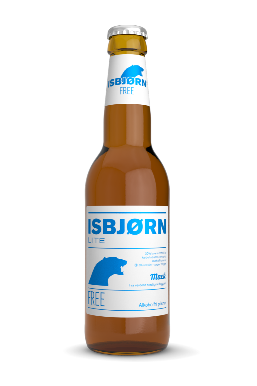 Isbjørn free 0,5 % 24/0,33 ltr flaske mack øl