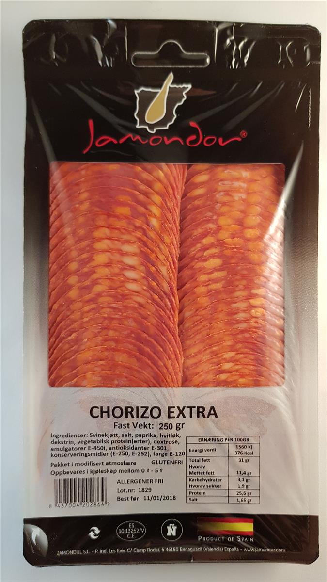 Chorizo piccante skivet 250 g jamondul